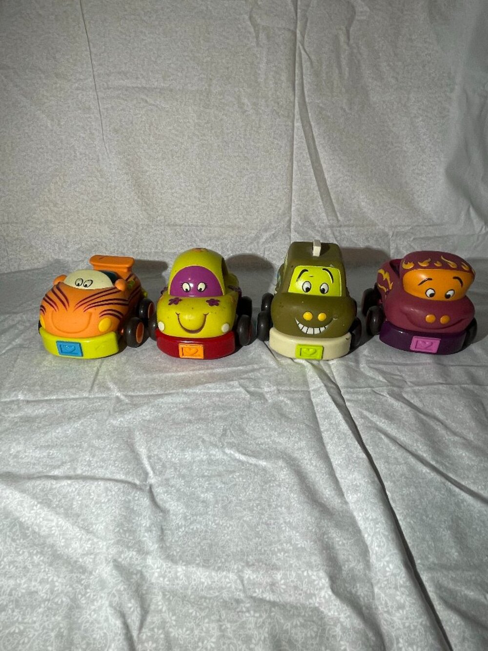 Just B You Cars Lot of 4 Soft Sided Pull Back Go Cars Baby Toys Pre School (172)